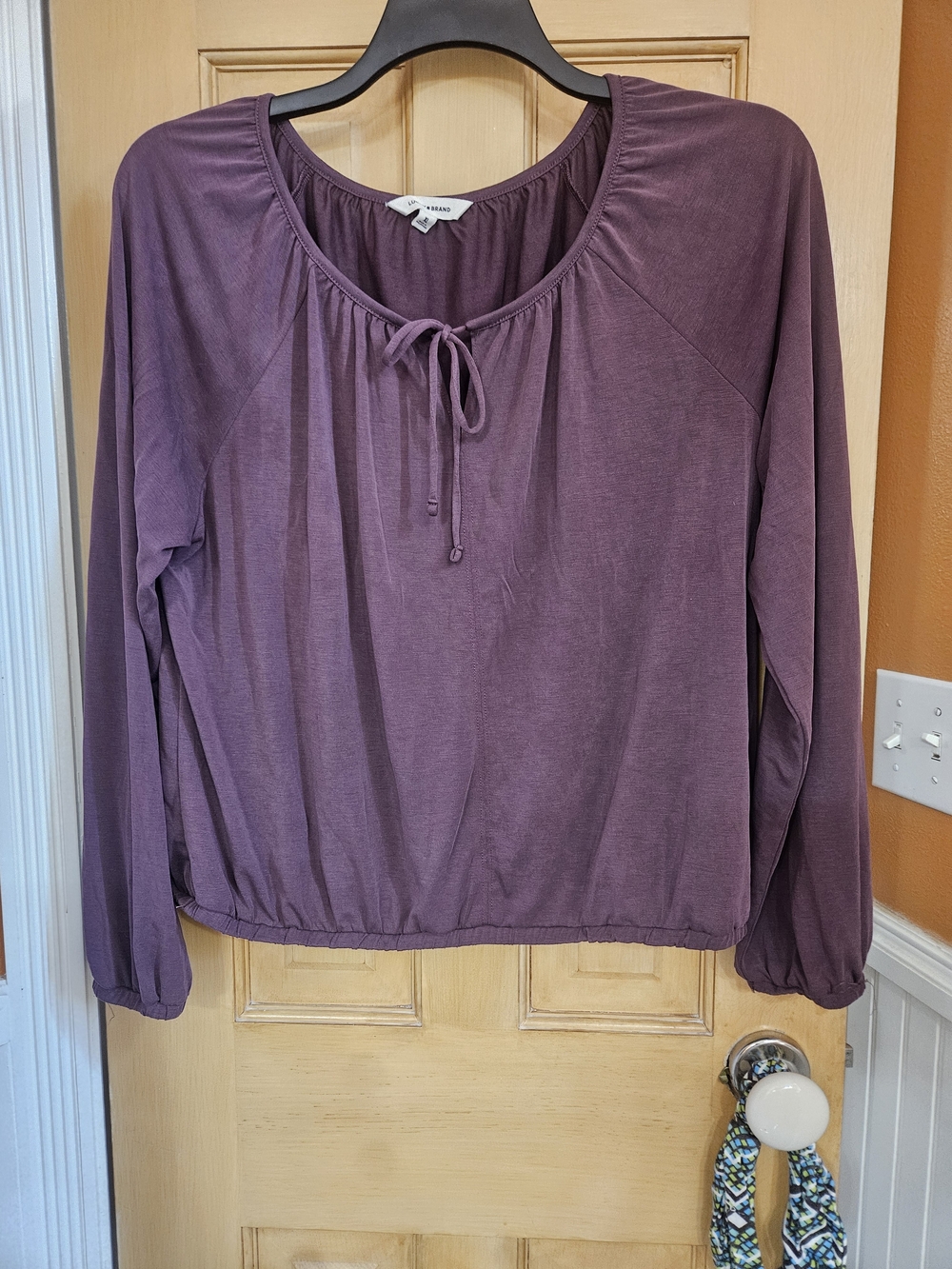Lucky Brand Women’s Peasant Tie-Neck Top in Plum